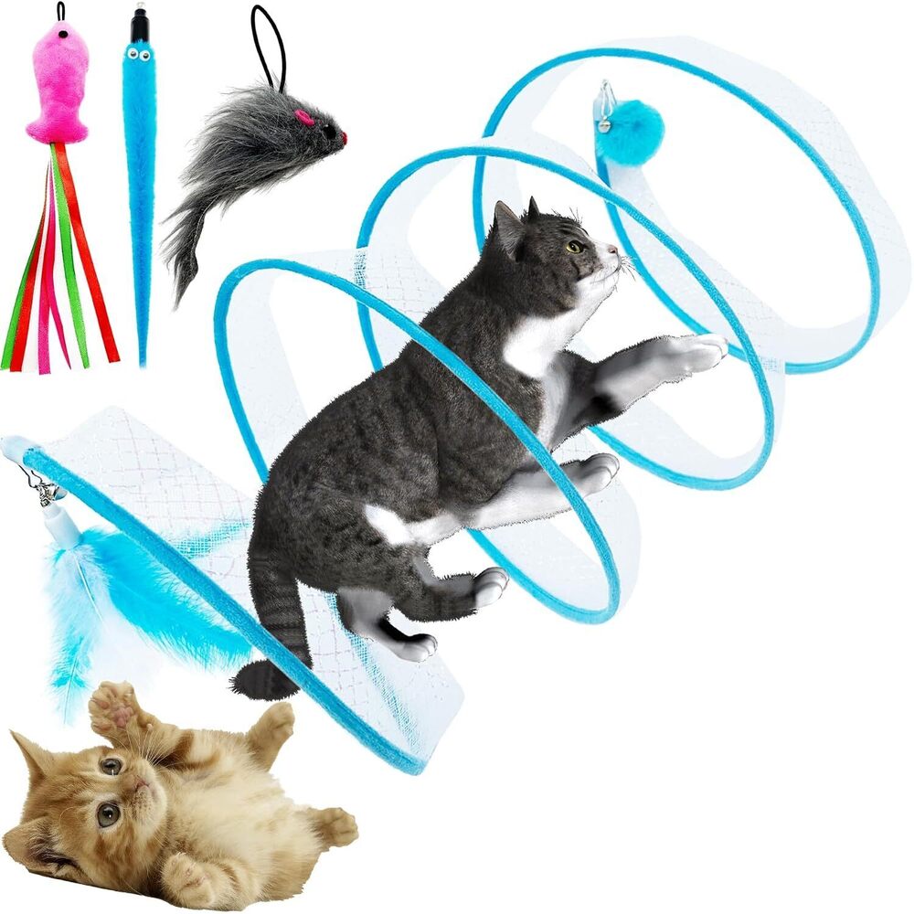 Self Play Cat Hunting Spiral Tunnel Toy, Folded Cat Spring Tunnel Toys for